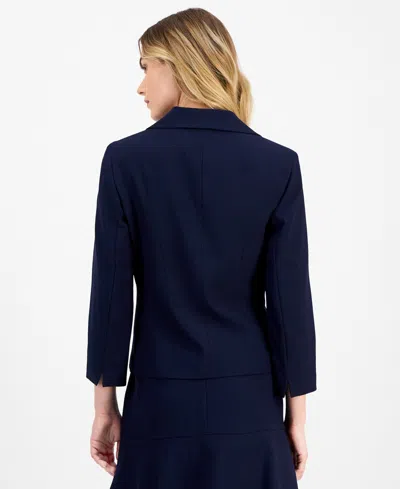 Le Suit Women's Tulip Collar Jacket & Tiered Skirt Suit Set, Regular & Petite In Blue