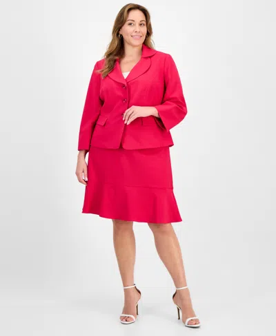 Le Suit Plus Size Tulip Collar Jacket & Tiered Skirt Suit Set In Red