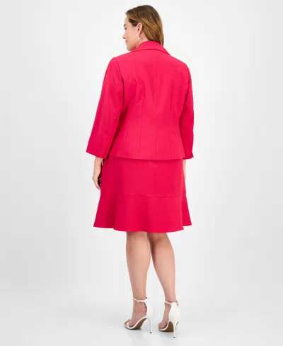 Le Suit Plus Size Tulip Collar Jacket & Tiered Skirt Suit Set In Red