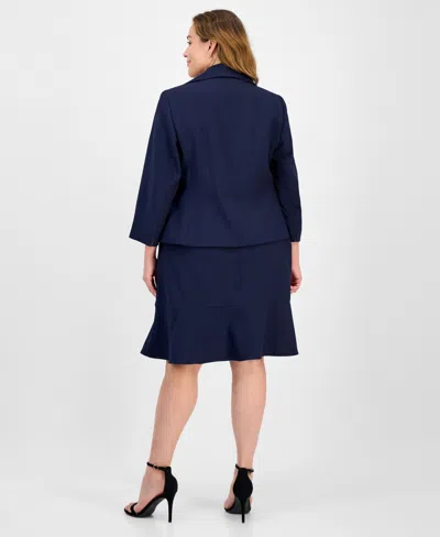 Le Suit Plus Size Tulip Collar Jacket & Tiered Skirt Suit Set In Blue