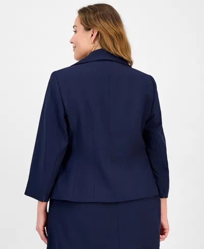 Le Suit Plus Size Tulip Collar Jacket & Tiered Skirt Suit Set In Blue