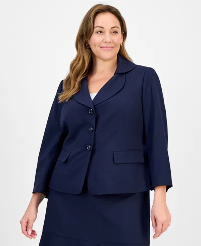 Le Suit Plus Size Tulip Collar Jacket & Tiered Skirt Suit Set In Blue