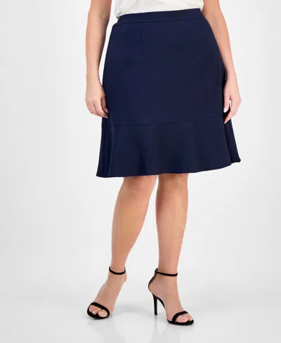 Le Suit Plus Size Tulip Collar Jacket & Tiered Skirt Suit Set In Blue