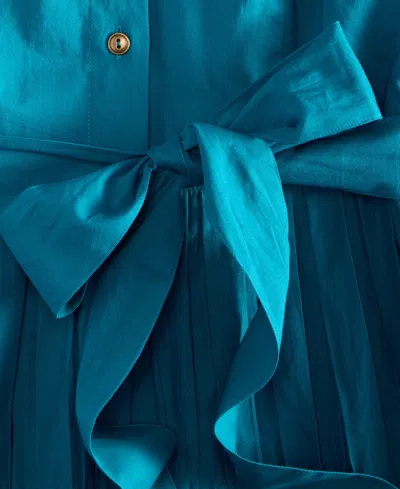 Anne Klein Petite Cotton Belted Pleated Tiered Shirtdress In Green