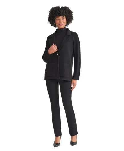 Jones New York Petite Long Sleeve Knit Blazer Jacket In Black