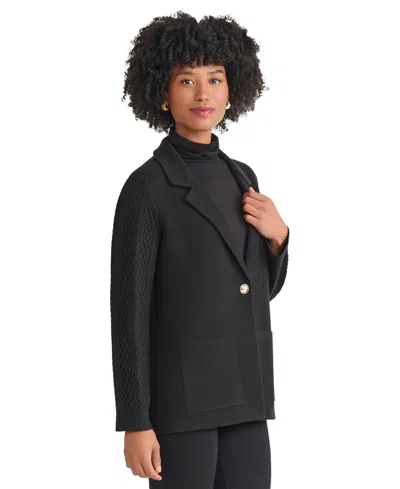 Jones New York Petite Long Sleeve Knit Blazer Jacket In Black