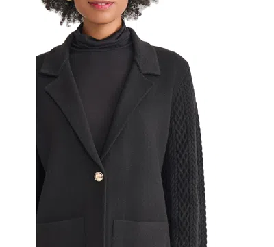 Jones New York Petite Long Sleeve Knit Blazer Jacket In Black