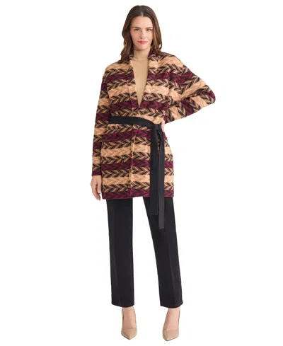 Jones New York Petite Chevron Belted Cardigan Sweater In Multi