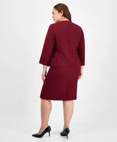Le Suit Plus Size Sleeveless Sheath Dress Suit Set In Burgundy