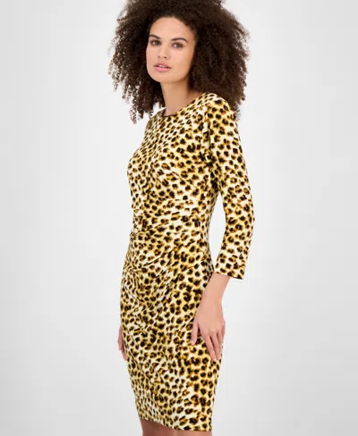 Kasper Petite Animal-print Side-pleat Dress In Animal Print