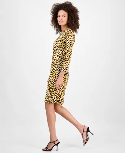 Kasper Petite Animal-print Side-pleat Dress In Animal Print