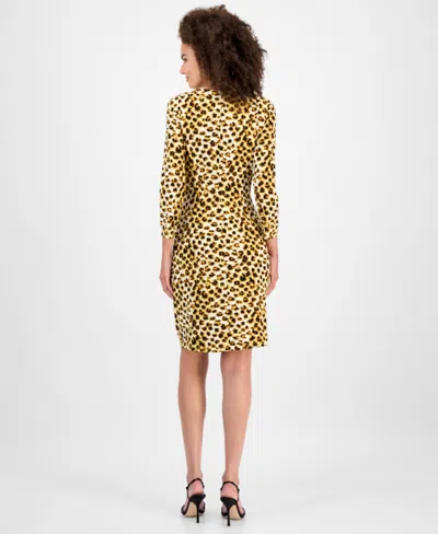 Kasper Petite Animal-print Side-pleat Dress In Animal Print