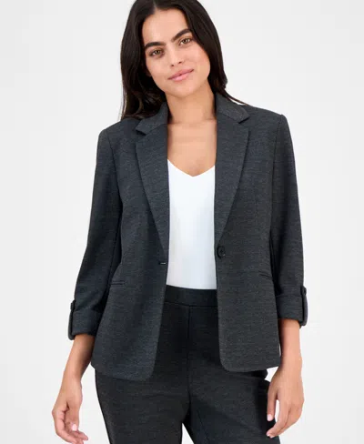 Ak Anne Klein Womens Notch Lapel Button Front Jacket P Xxs Xl In Black