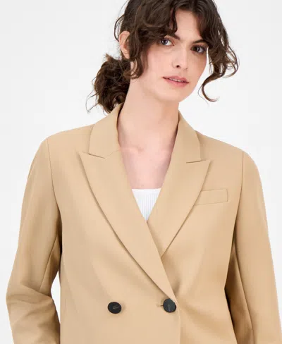 Anne Klein Women's Double-breasted Peak-lapel Ultra-fine-twill Cropped Jacket In Brown