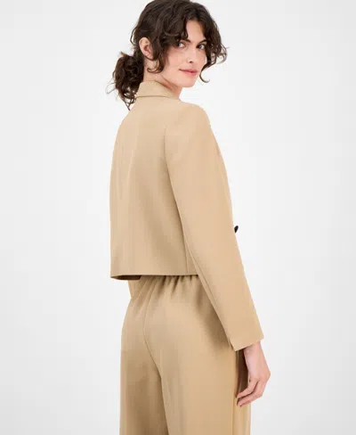 Anne Klein Women's Double-breasted Peak-lapel Ultra-fine-twill Cropped Jacket In Brown