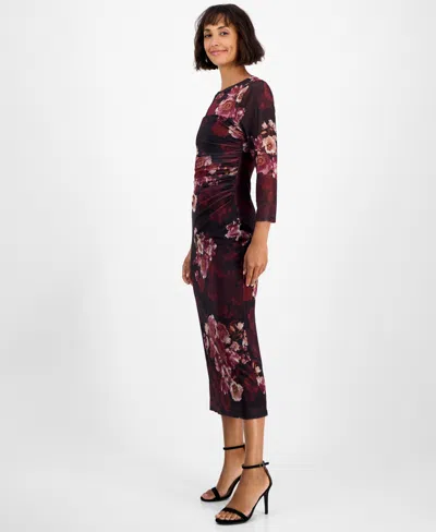 Anne Klein Petite Side Ruched Printed Midi Dress In Multi