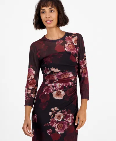 Anne Klein Petite Side Ruched Printed Midi Dress In Multi
