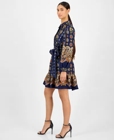 Anne Klein Petite Collared Shirt Dress In Blue