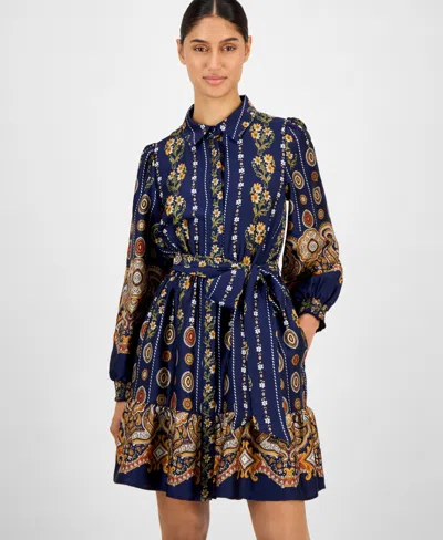 Anne Klein Petite Collared Shirt Dress In Blue