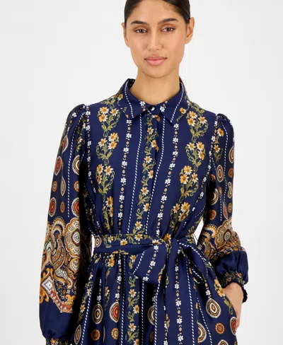 Anne Klein Petite Collared Shirt Dress In Blue