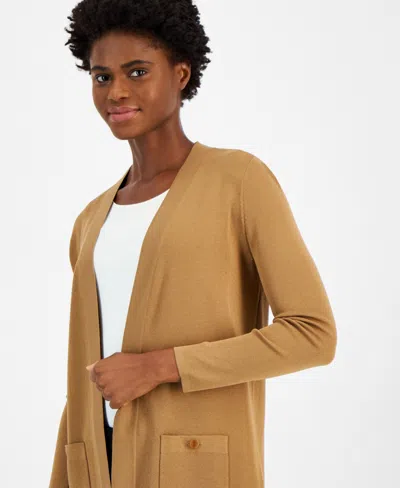 Anne Klein Petite Malibu Patch-pocket Cardigan In Brown