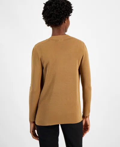 Anne Klein Petite Malibu Patch-pocket Cardigan In Brown