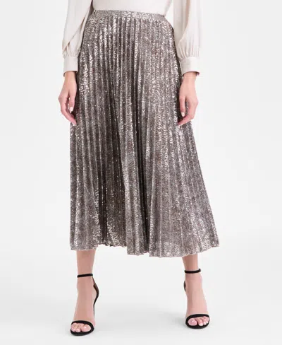 Anne Klein Petite Metallic Pleated Pull-on Midi Skirt In Metallic