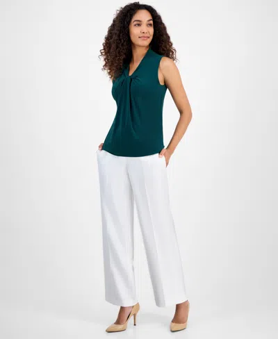 Kasper Petite Sleeveless Knot-front Blouse In Green