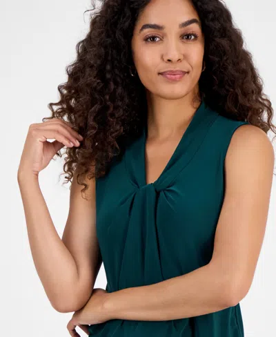 Kasper Petite Sleeveless Knot-front Blouse In Green