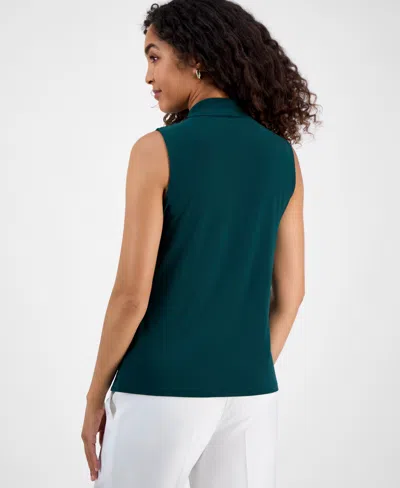 Kasper Petite Sleeveless Knot-front Blouse In Green
