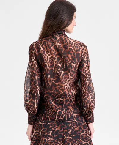 Anne Klein Petite Printed Mock-neck Raglan-sleeve Blouse In Multi