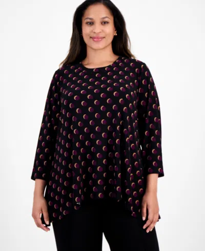 Ak Anne Klein Plus Size Printed Asymmetric-hem Tunic In Multi