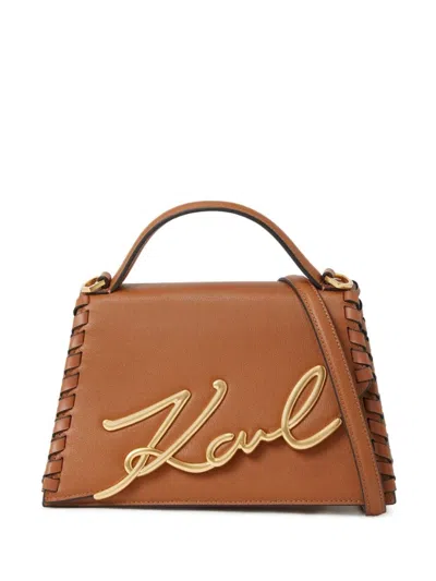 Karl Lagerfeld Brown K Signature 2.0 Satchel In Brown