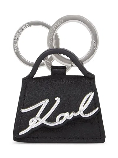 Karl Lagerfeld Black Signature Bag Keychain In Black