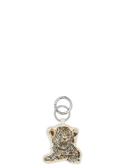 Ganni White Leopard Print Charm Keyring In Multi