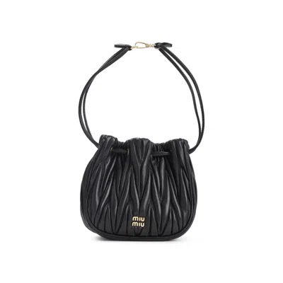 Miu Miu Black Matelasse Leather Clutch In Black