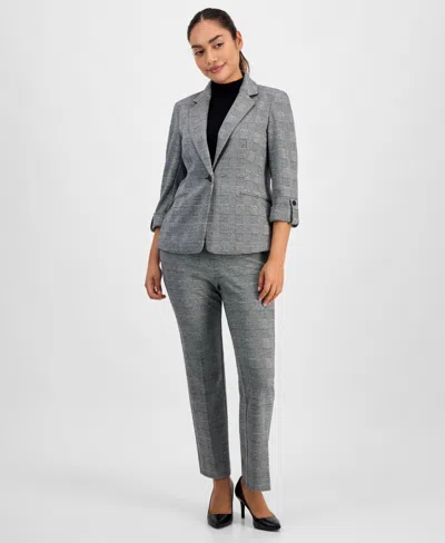 Ak Anne Klein Petite Single-button Roll-tab Blazer In Multi