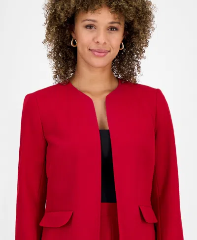 Kasper Petite Stretch-crepe Collarless Open-front Jacket In Red
