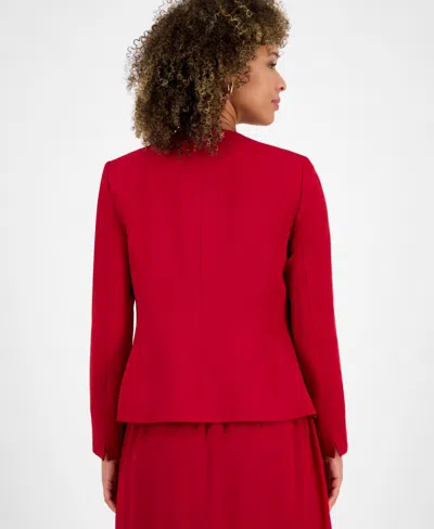 Kasper Petite Stretch-crepe Collarless Open-front Jacket In Red