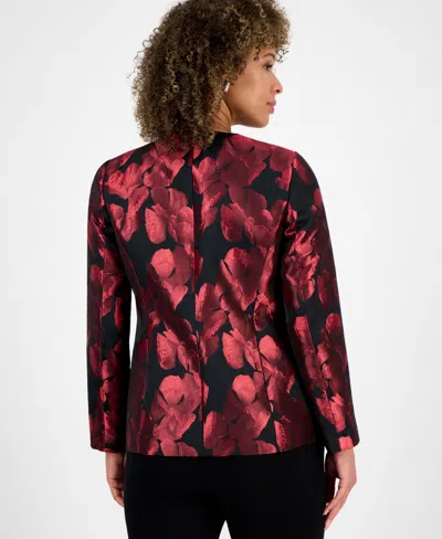 Kasper Petite Floral Jacquard One Button Collarless Jacket In Multi