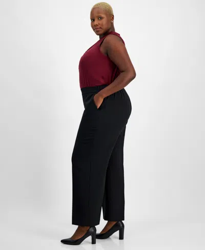 Kasper Plus Size Julia Satin Pull-on Pants In Black
