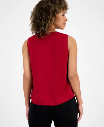 Kasper Petite Split-neck Ruffle-front Sleeveless Blouse In Red