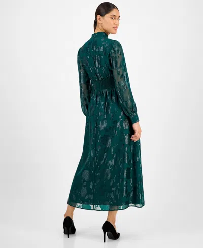 Anne Klein Petite Split Neck Long Sleeve Maxi Dress In Green