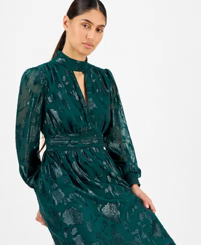 Anne Klein Petite Split Neck Long Sleeve Maxi Dress In Green