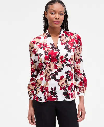 Kasper Women's Printed Pleated-shoulder Blouse, Regular & Petite In Multi