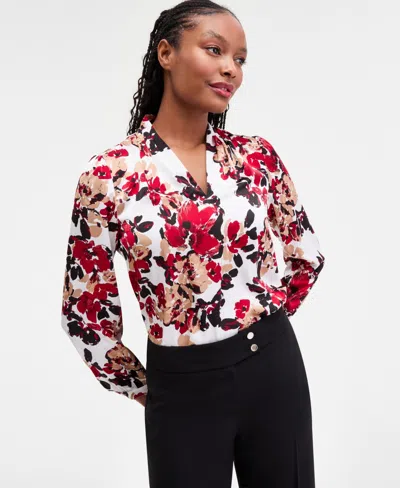 Kasper Women's Printed Pleated-shoulder Blouse, Regular & Petite In Multi
