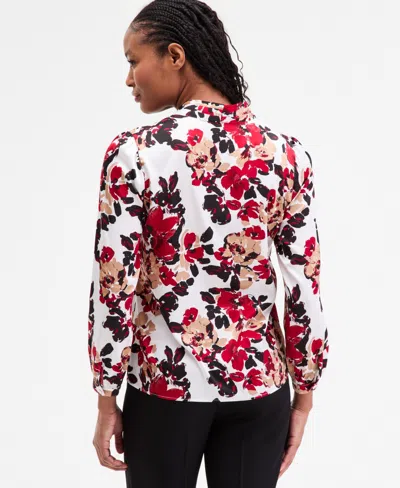 Kasper Women's Printed Pleated-shoulder Blouse, Regular & Petite In Multi