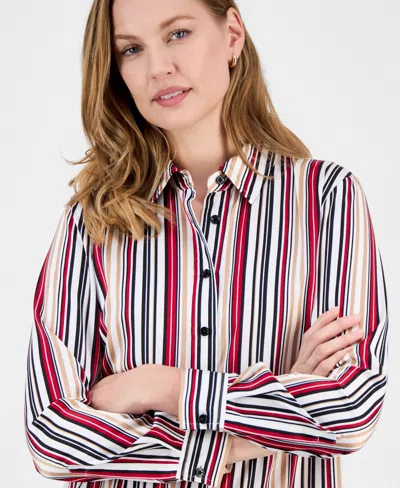 Kasper Women's Striped Button-front Shirt, Regular & Petite In Multi