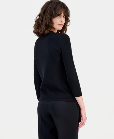 Anne Klein Petite 3/4-sleeve Bow-embellished Sweater In Black