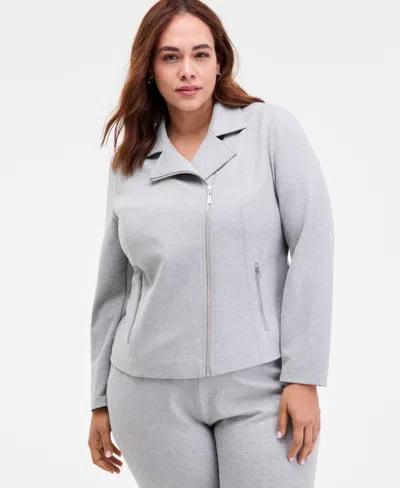 Anne Klein Plus Size Notched Collar Cropped Moto Jacket In Gray